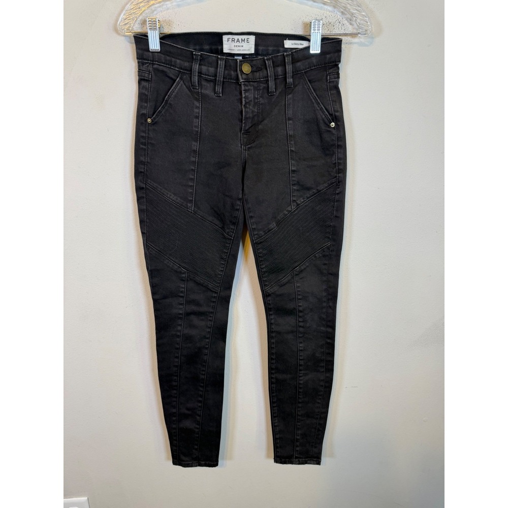 Frame Womens Le Skinny Biker Moto Jeans Black 25